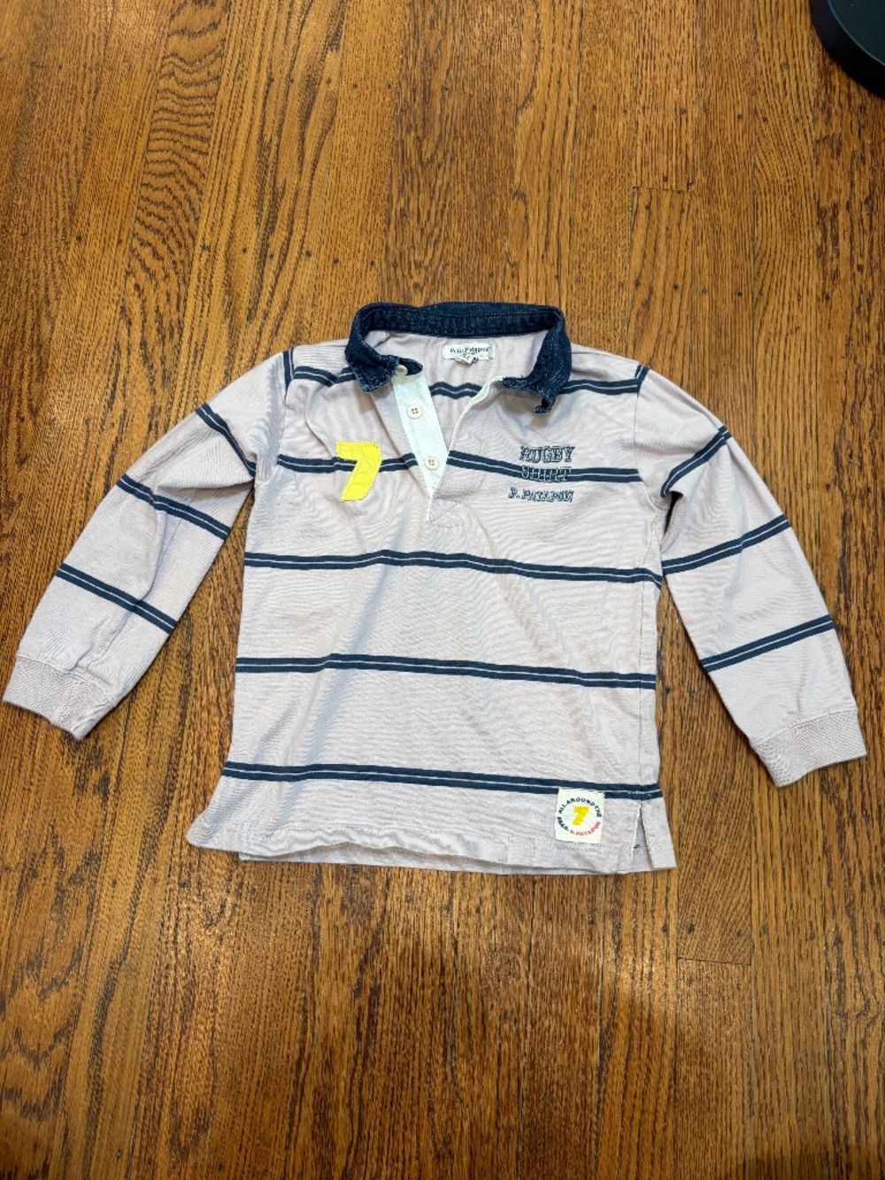Petit Patapon Rugby Shirt Lilac Blue Stripe 3-4Y Euro Preppy